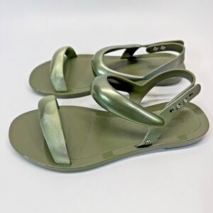 Melissa Cclipse Slingback Sandals Women 6 Green Metallic Y2K
